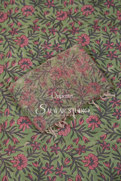 Printed Cotton Unstitched Salwar Suit Dress Material Mint Green AC0170