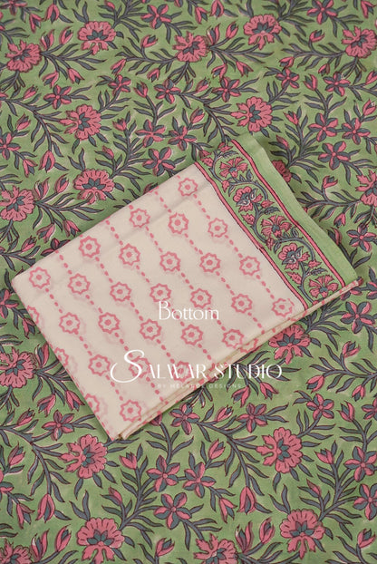 Printed Cotton Unstitched Salwar Suit Dress Material Mint Green AC0170