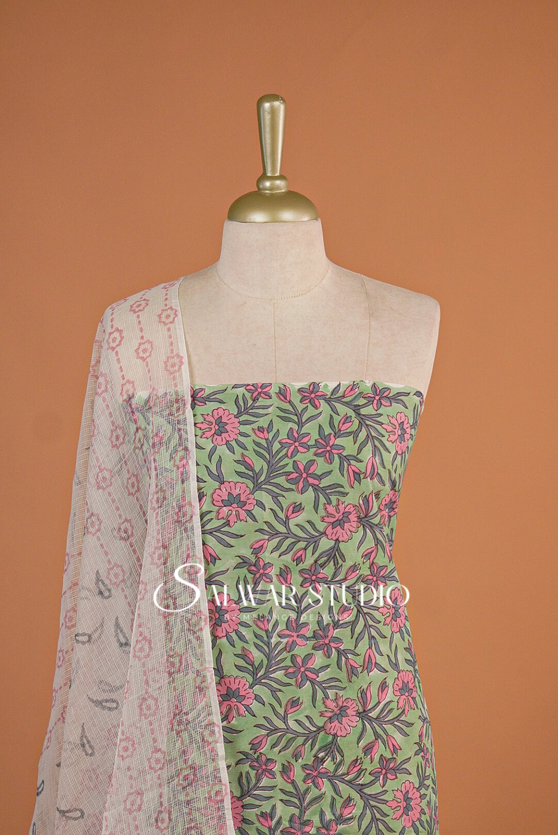 Printed Cotton Unstitched Salwar Suit Dress Material Mint Green AC0170