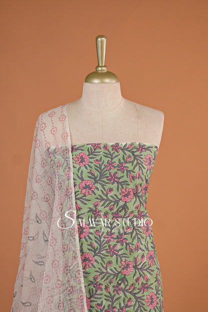 Printed Cotton Unstitched Salwar Suit Dress Material Mint Green AC0170