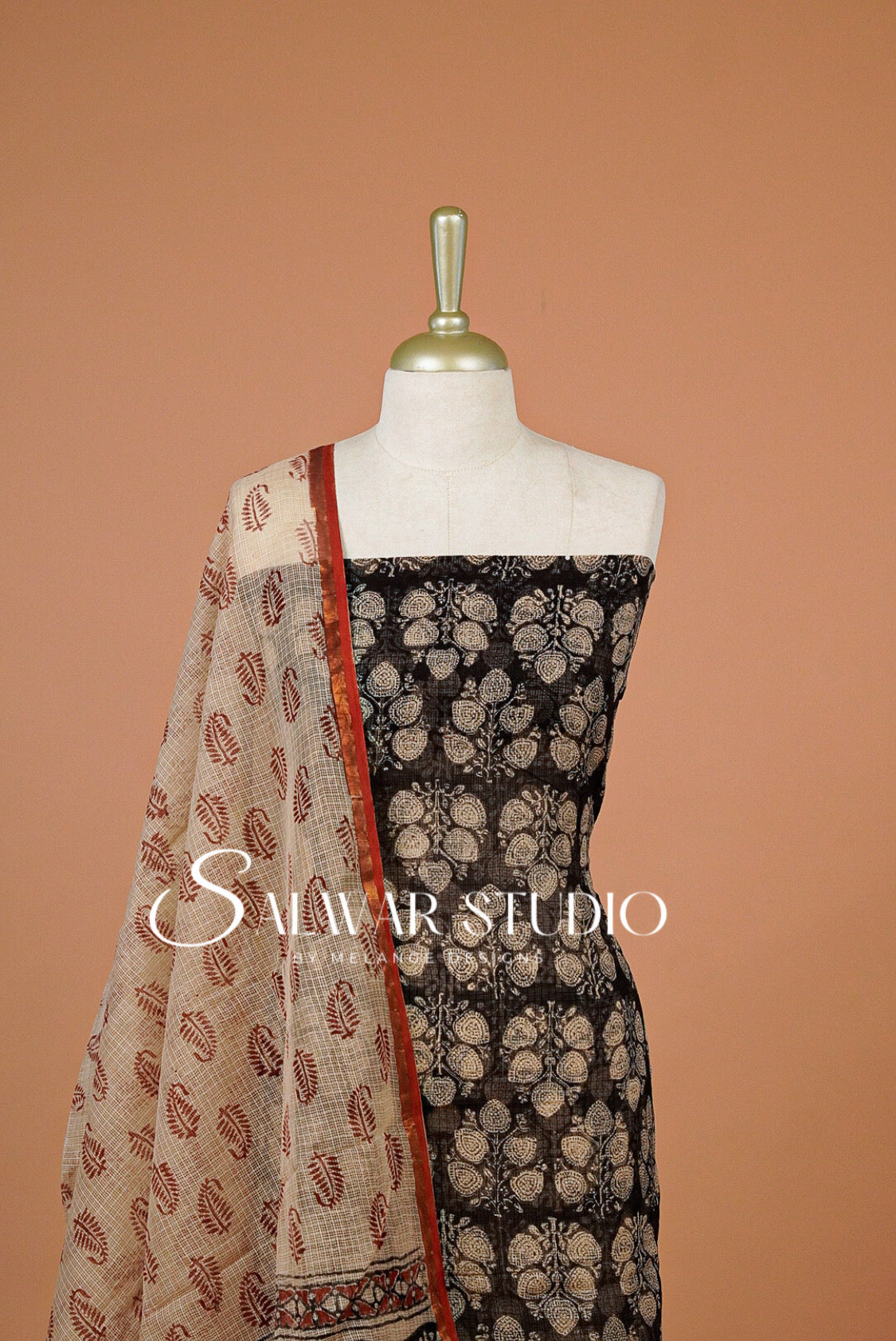 Printed Cotta Unstitched Salwar Suit Dress Material  Black  AC0358