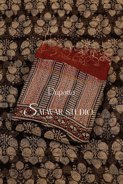 Printed Cotta Unstitched Salwar Suit Dress Material  Black  AC0358
