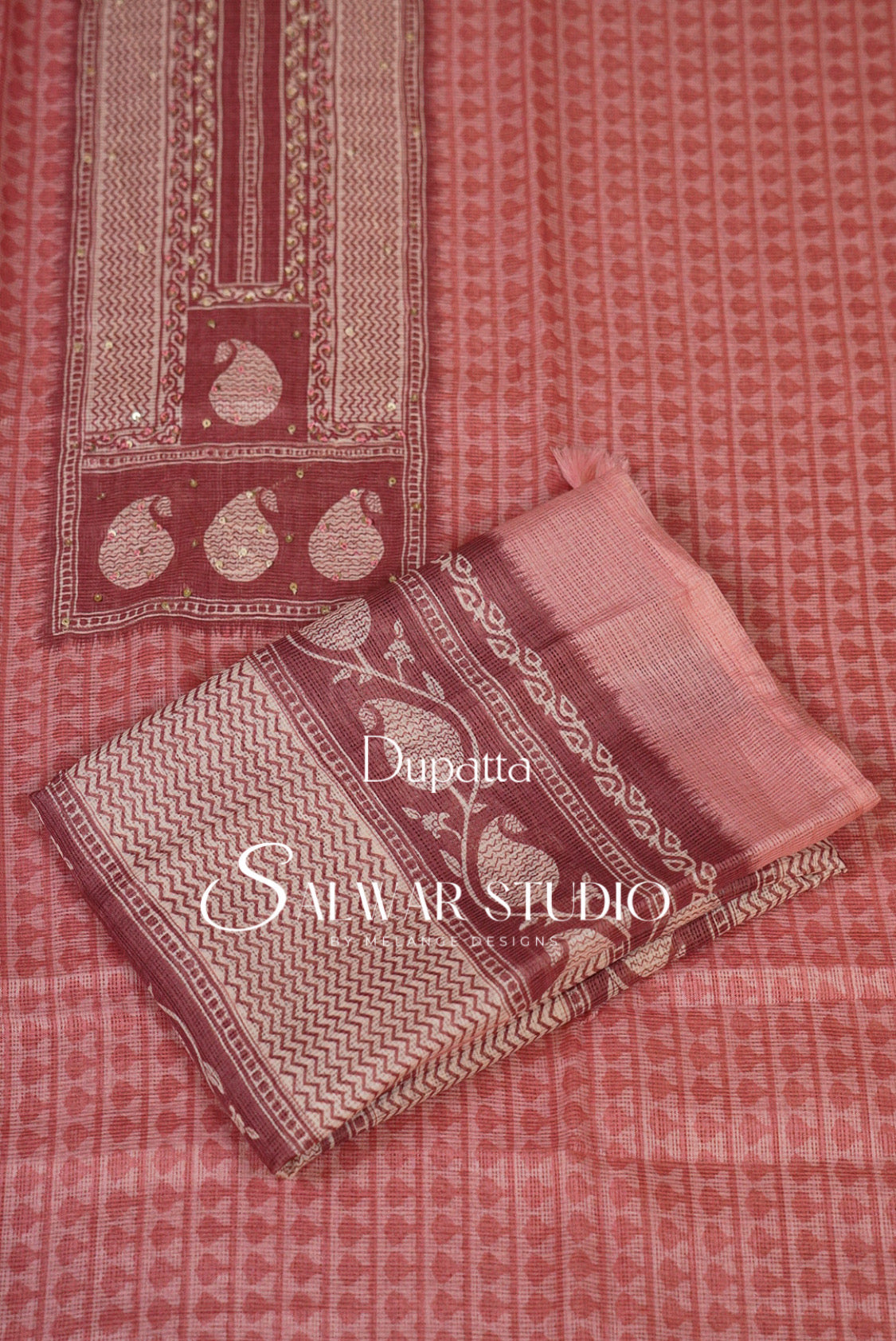 Printed Cotta Unstitched Salwar Suit Dress Material Dusty Rose Pink AC0180