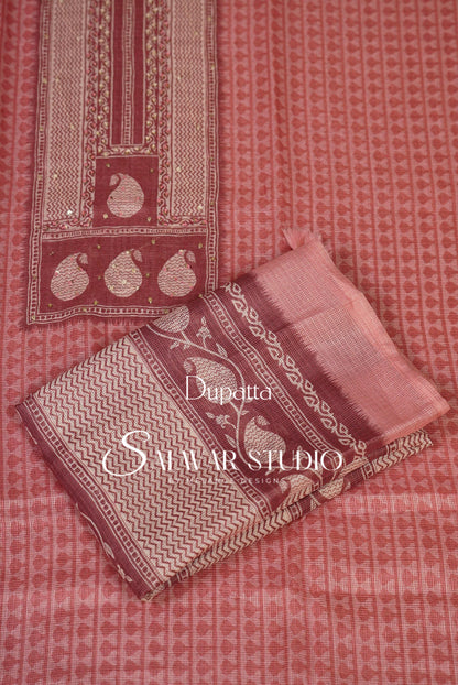 Printed Cotta Unstitched Salwar Suit Dress Material Dusty Rose Pink AC0180