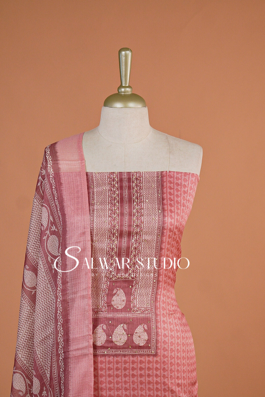 Printed Cotta Unstitched Salwar Suit Dress Material Dusty Rose Pink AC0180