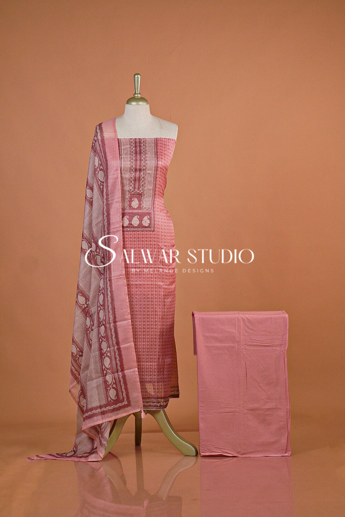 Printed Cotta Unstitched Salwar Suit Dress Material Dusty Rose Pink AC0180