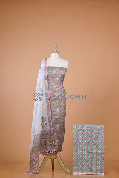 Printed Cotta Unstitched Salwar Suit Material Dusty Mauve