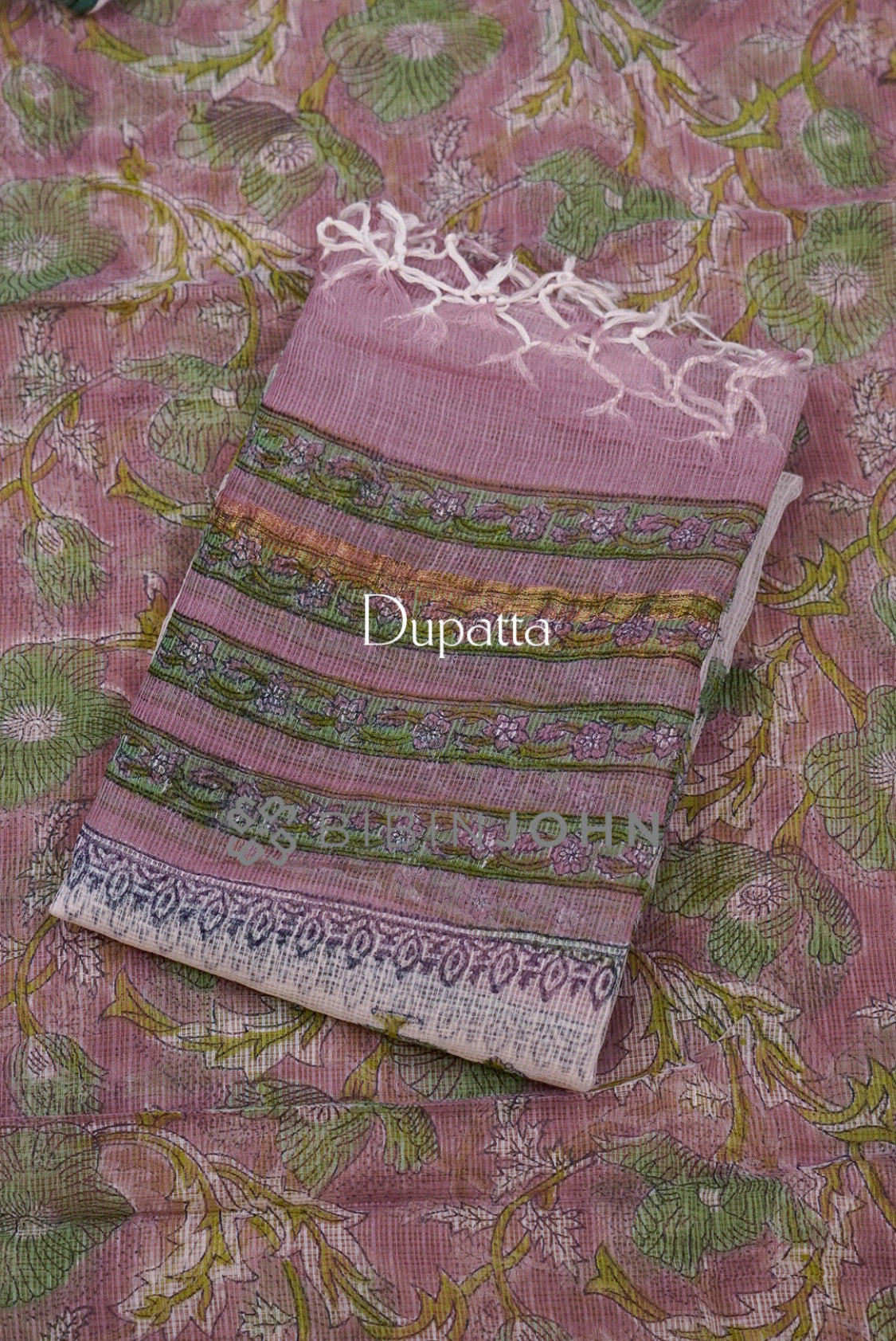 Printed Cotta Unstitched Salwar Suit Material Dusty Mauve dupatta.