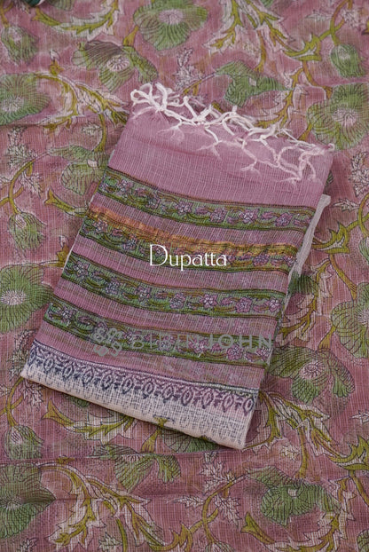 Printed Cotta Unstitched Salwar Suit Material Dusty Mauve dupatta.