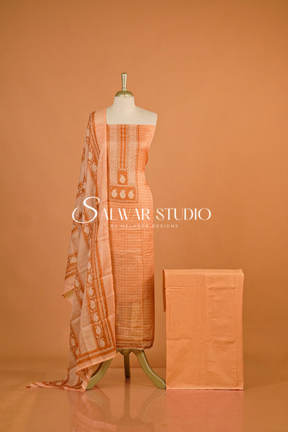Printed Cotta Unstitched Salwar Suit Dress Material peach AC0179