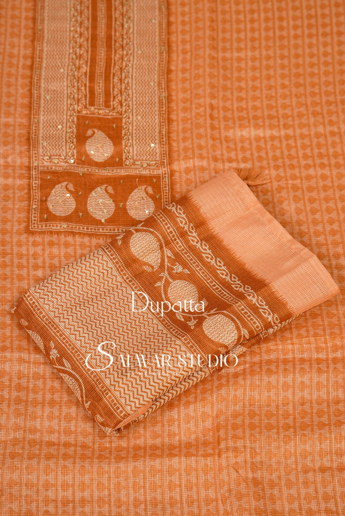 Printed Cotta Unstitched Salwar Suit Dress Material peach AC0179