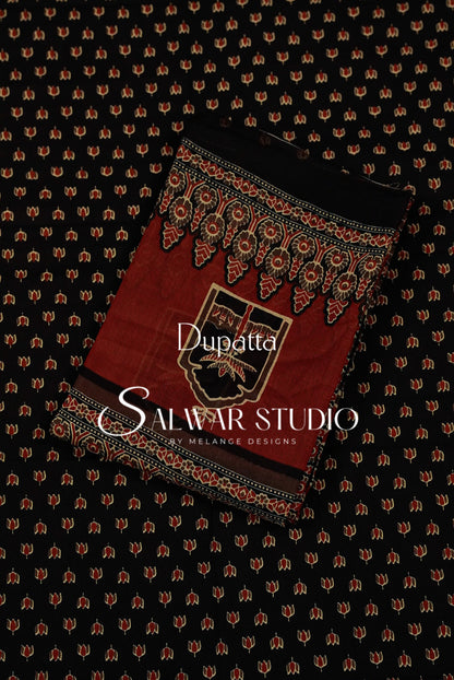 Printed Cotton Unstitched Salwar Suit Dress Material Black AC0337