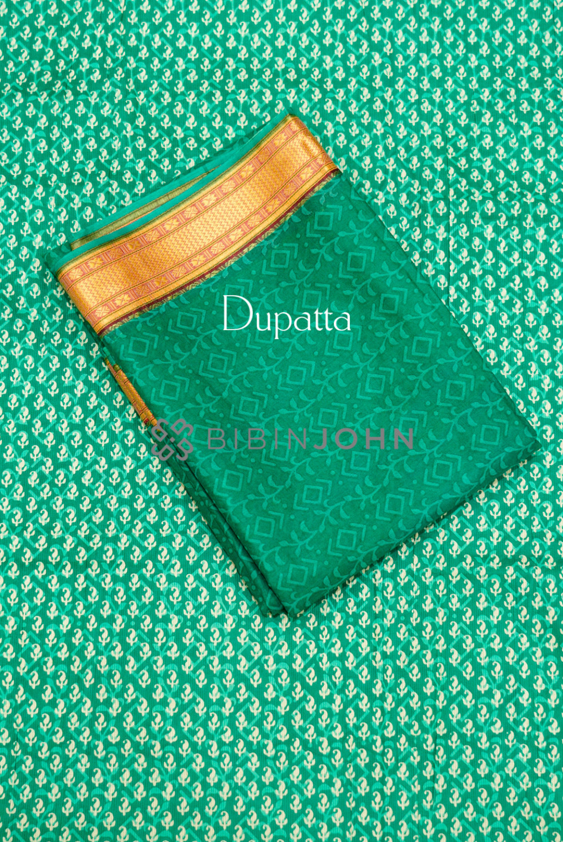 Printed Cotton Unstitched Salwar Suit Material Emerald Teal Green  DUPATTA