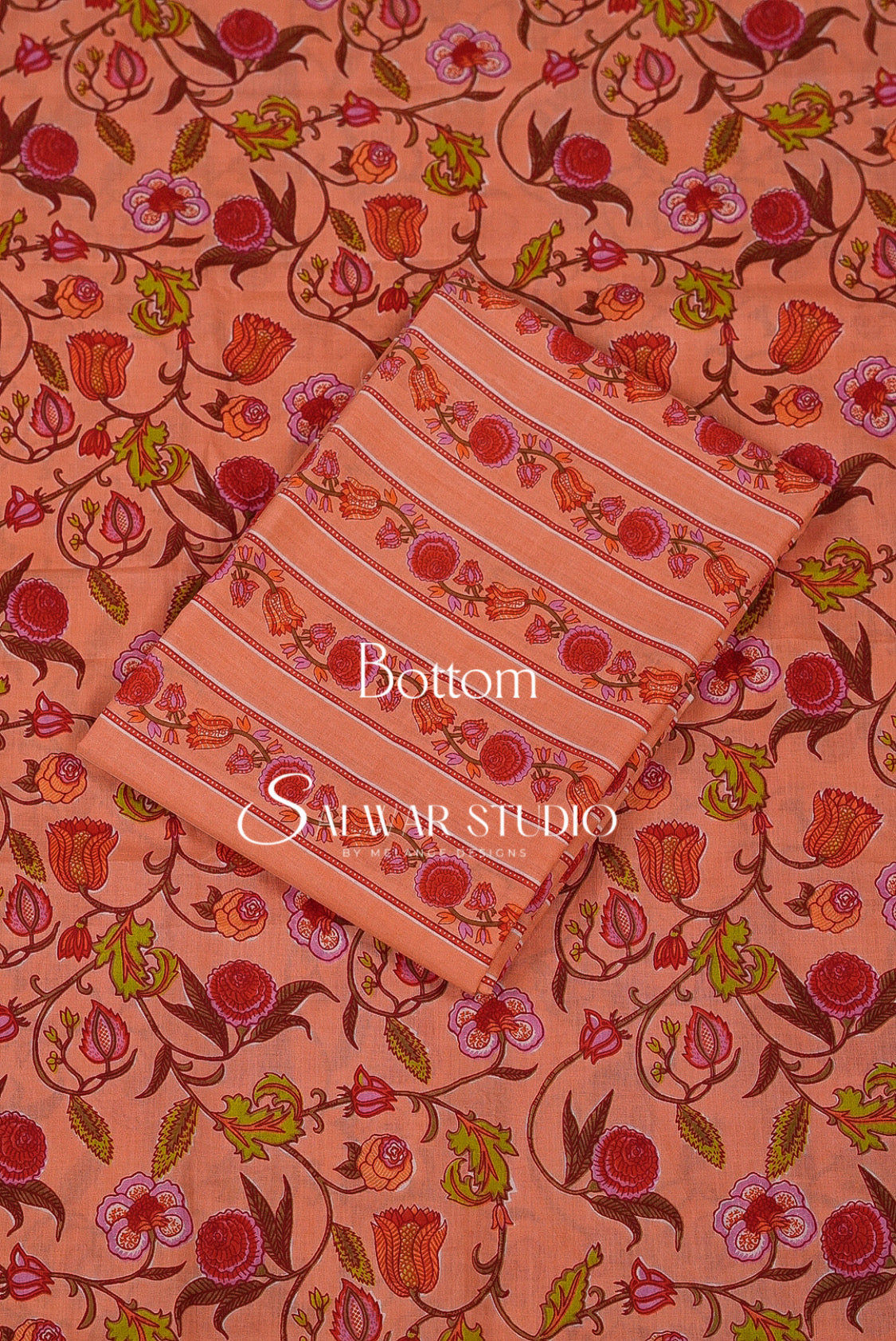 Printed Cotton Unstitched Salwar Suit Dress Material Peach Orange AC0195