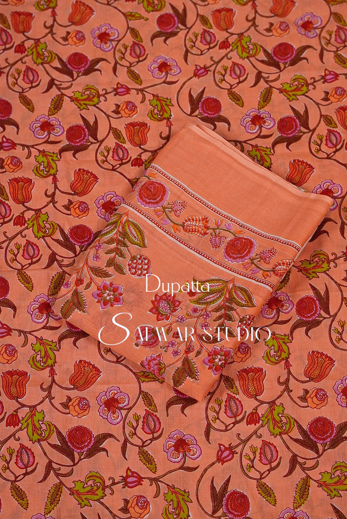 Printed Cotton Unstitched Salwar Suit Dress Material Peach Orange AC0195