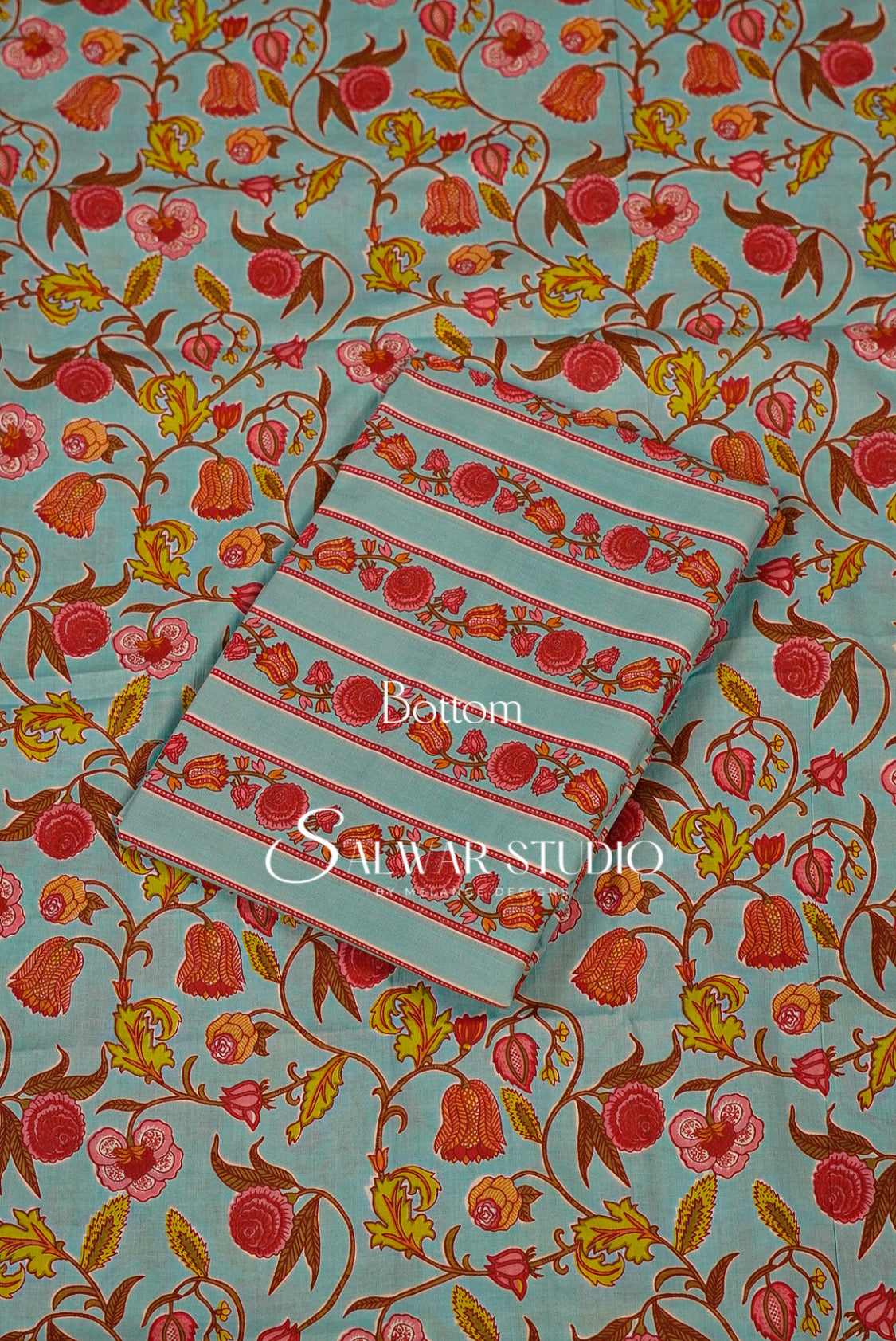 Printed Cotton Unstitched Salwar Suit Dress Material Baby Blue AC0196