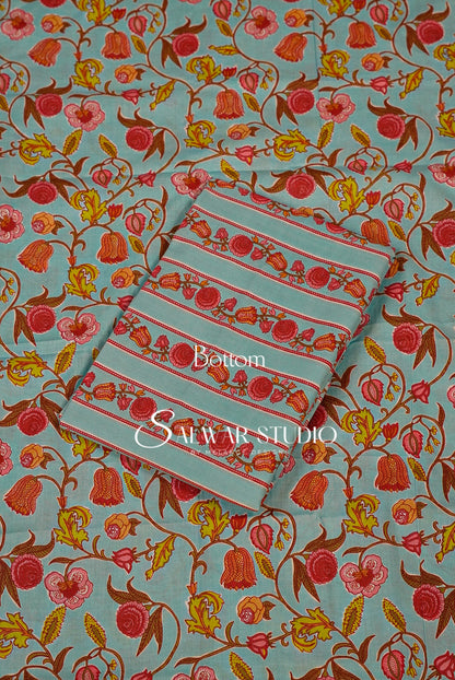 Printed Cotton Unstitched Salwar Suit Dress Material Baby Blue AC0196