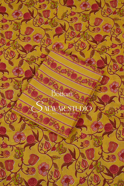 Printed Cotton Unstitched Salwar Suit Dress Material Yellow AC0197