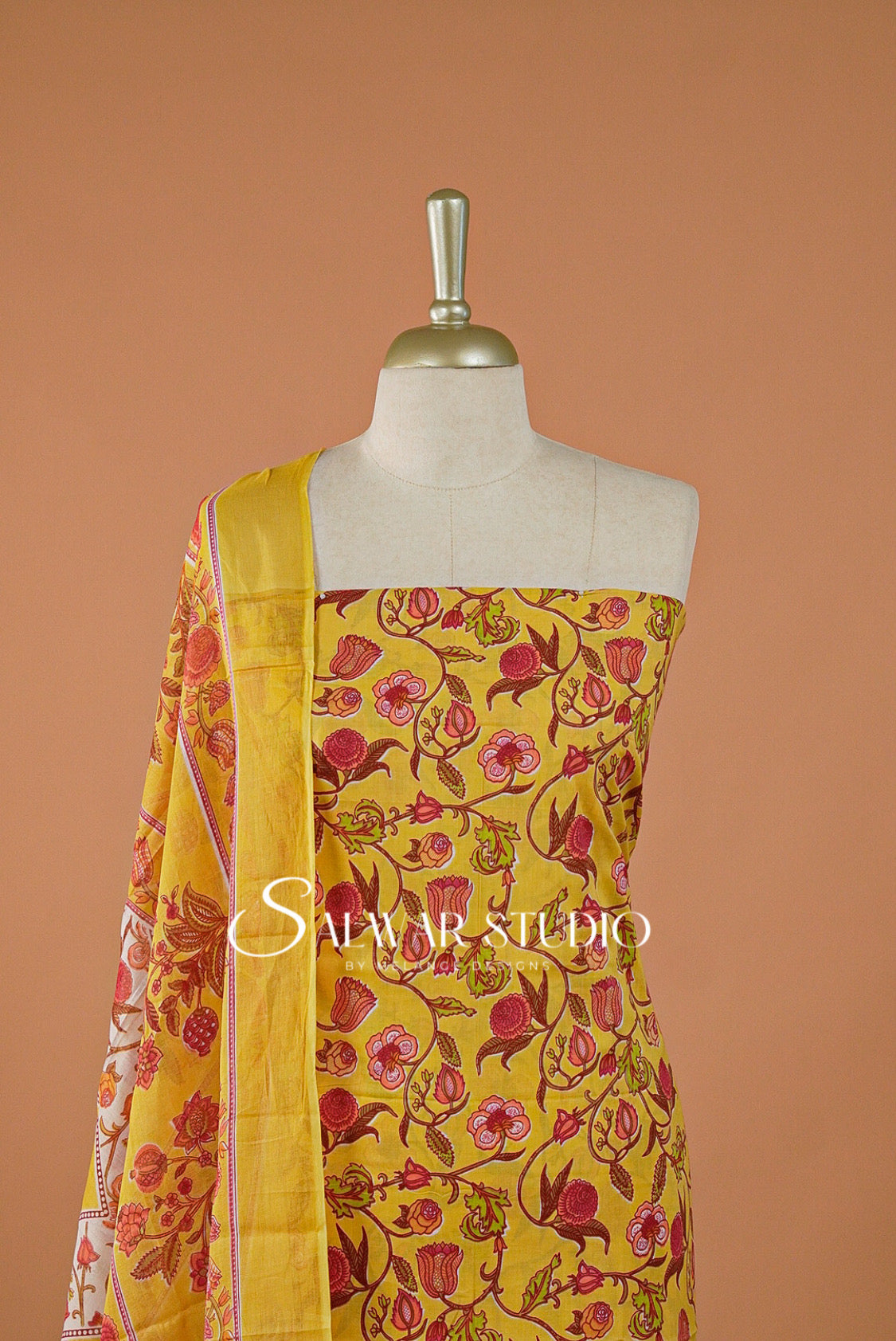 Printed Cotton Unstitched Salwar Suit Dress Material Yellow AC0197