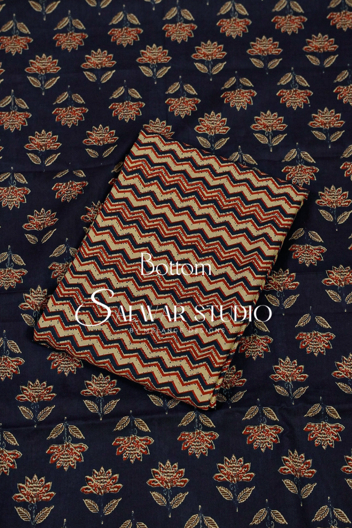 Printed Cotton Unstitched Salwar Suit Dress Material Blue Black AC0212