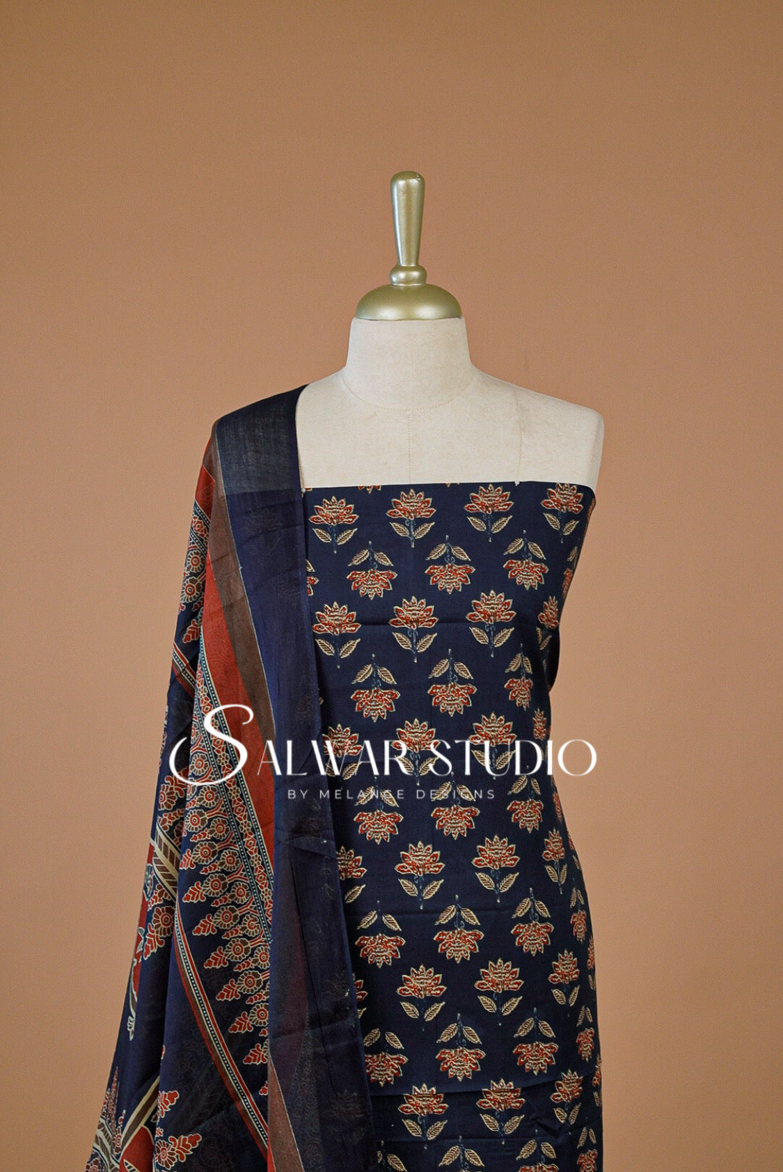 Printed Cotton Unstitched Salwar Suit Dress Material Blue Black AC0212