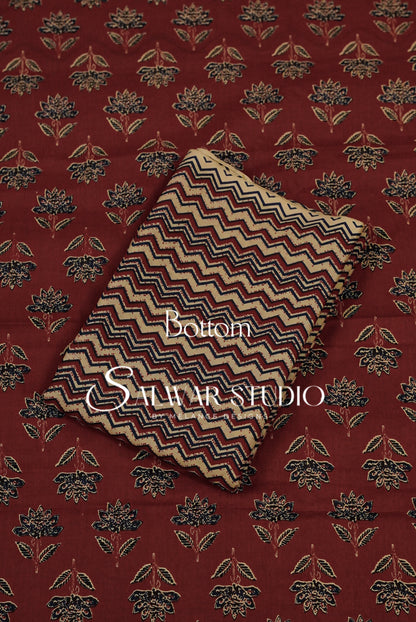 Printed Cotton Unstitched Salwar Suit Dress Material Burnt Red AC0213