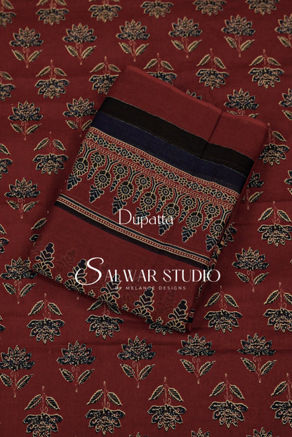 Printed Cotton Unstitched Salwar Suit Dress Material Burnt Red AC0213