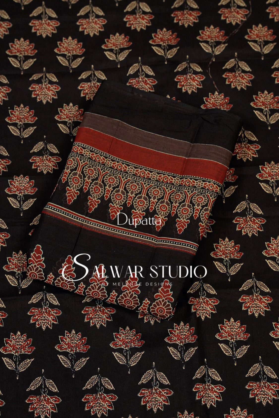 Printed Cotton Unstitched Salwar Suit Dress Material Black AC0214