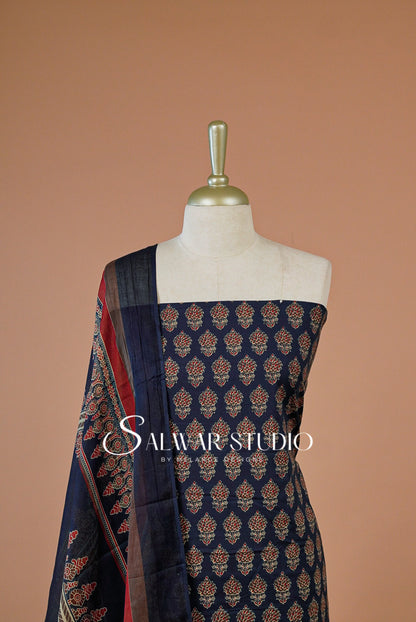 Printed Cotton Unstitched Salwar Suit Dress Material Space Blue AC0218