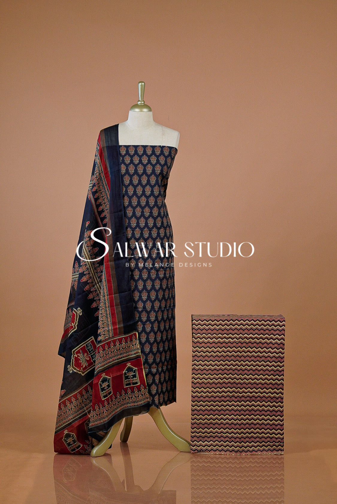 Printed Cotton Unstitched Salwar Suit Dress Material Space Blue AC0218