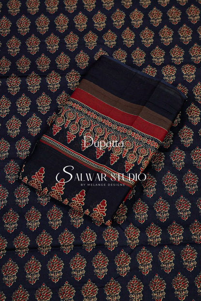 Printed Cotton Unstitched Salwar Suit Dress Material Space Blue AC0218