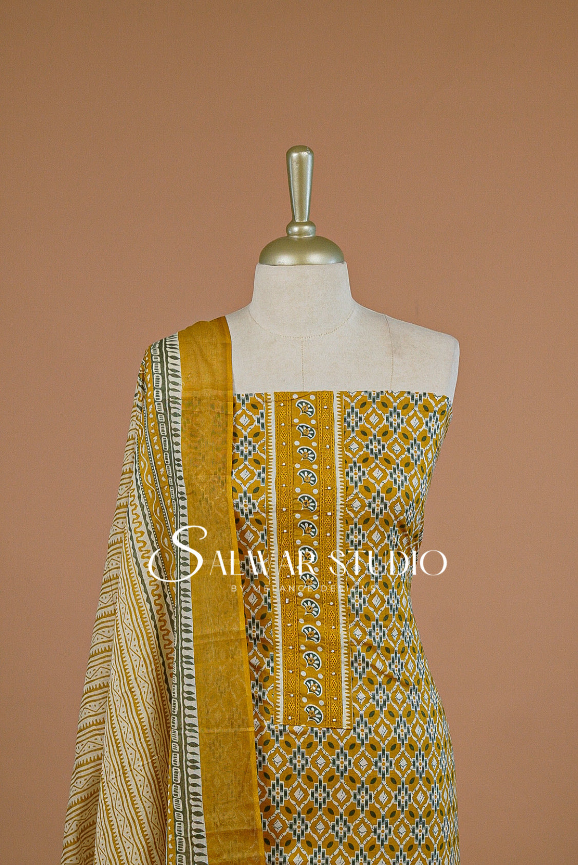Printed Cotton Unstitched Salwar Suit Dress Material  Mustard Yellow AC0240