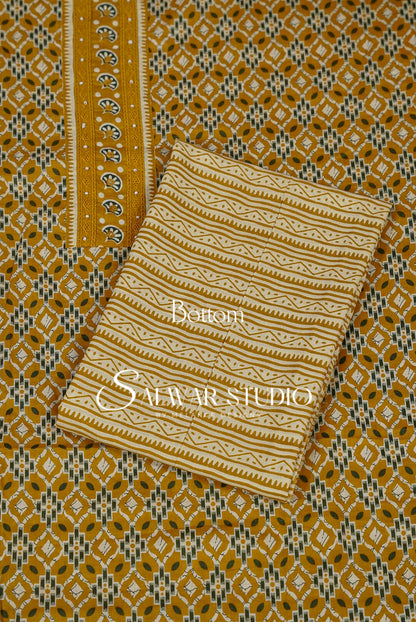 Printed Cotton Unstitched Salwar Suit Dress Material  Mustard Yellow AC0240
