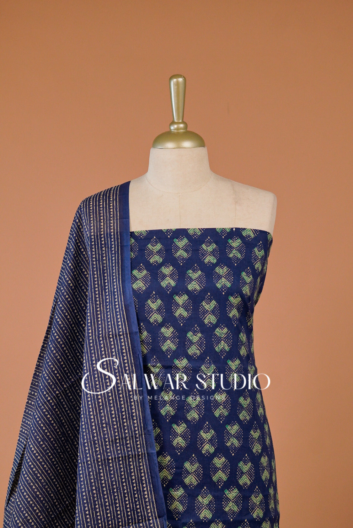 Printed Cotton Unstitched Salwar Suit Dress Material Royal Blue AC0260