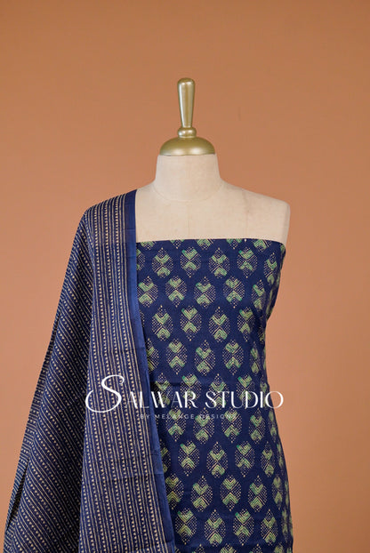 Printed Cotton Unstitched Salwar Suit Dress Material Royal Blue AC0260