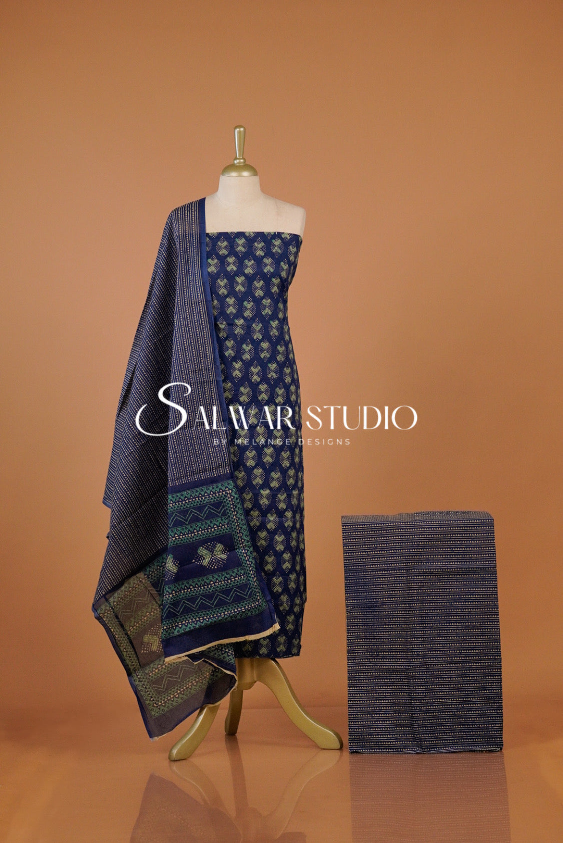 Printed Cotton Unstitched Salwar Suit Dress Material Royal Blue AC0260