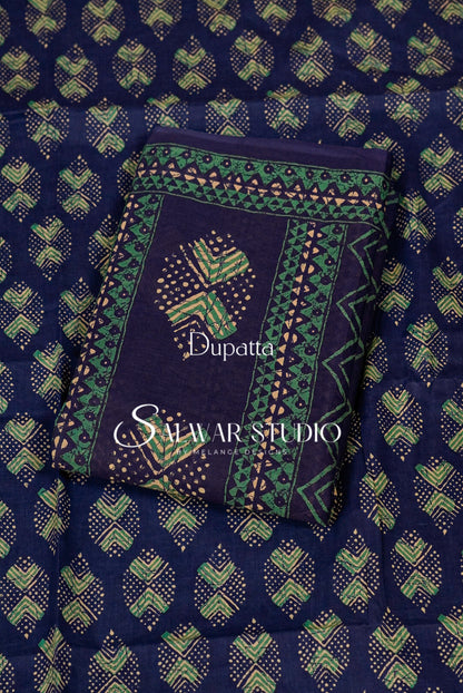 Printed Cotton Unstitched Salwar Suit Dress Material Royal Blue AC0260