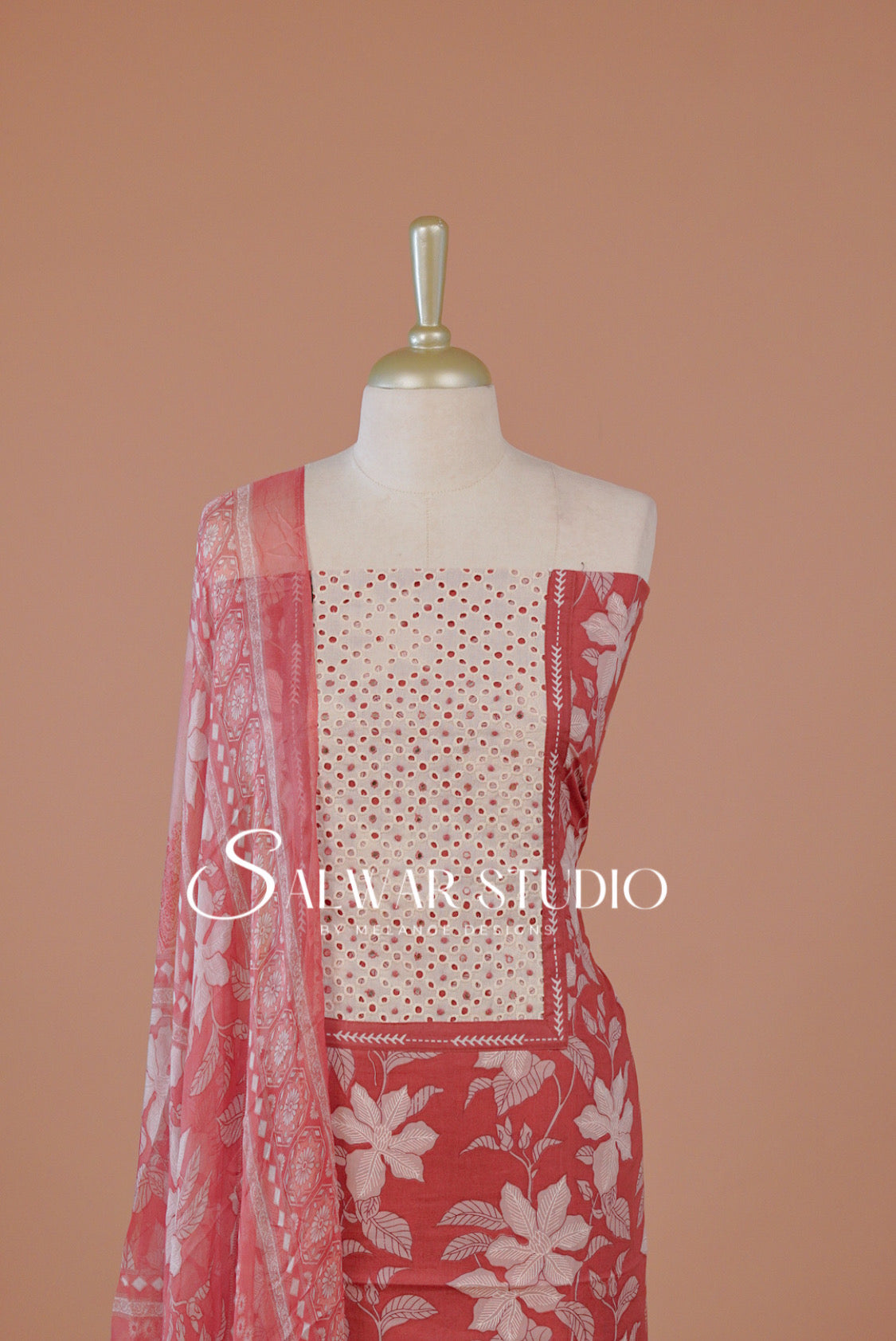 Printed Cotton Unstitched Salwar Suit Dress Material Warm Brick Red AC0262