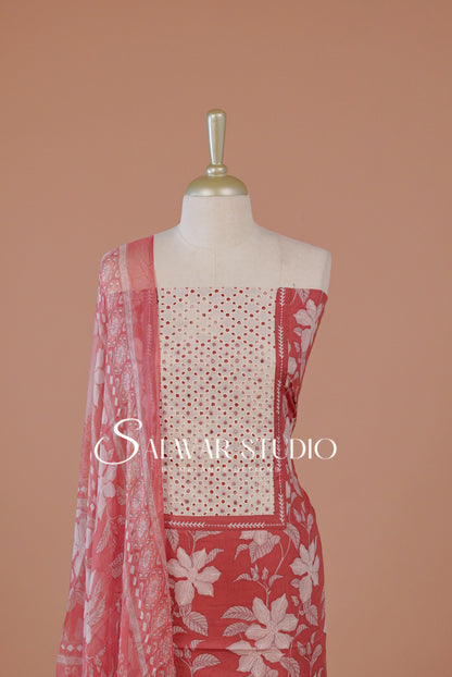 Printed Cotton Unstitched Salwar Suit Dress Material Warm Brick Red AC0262