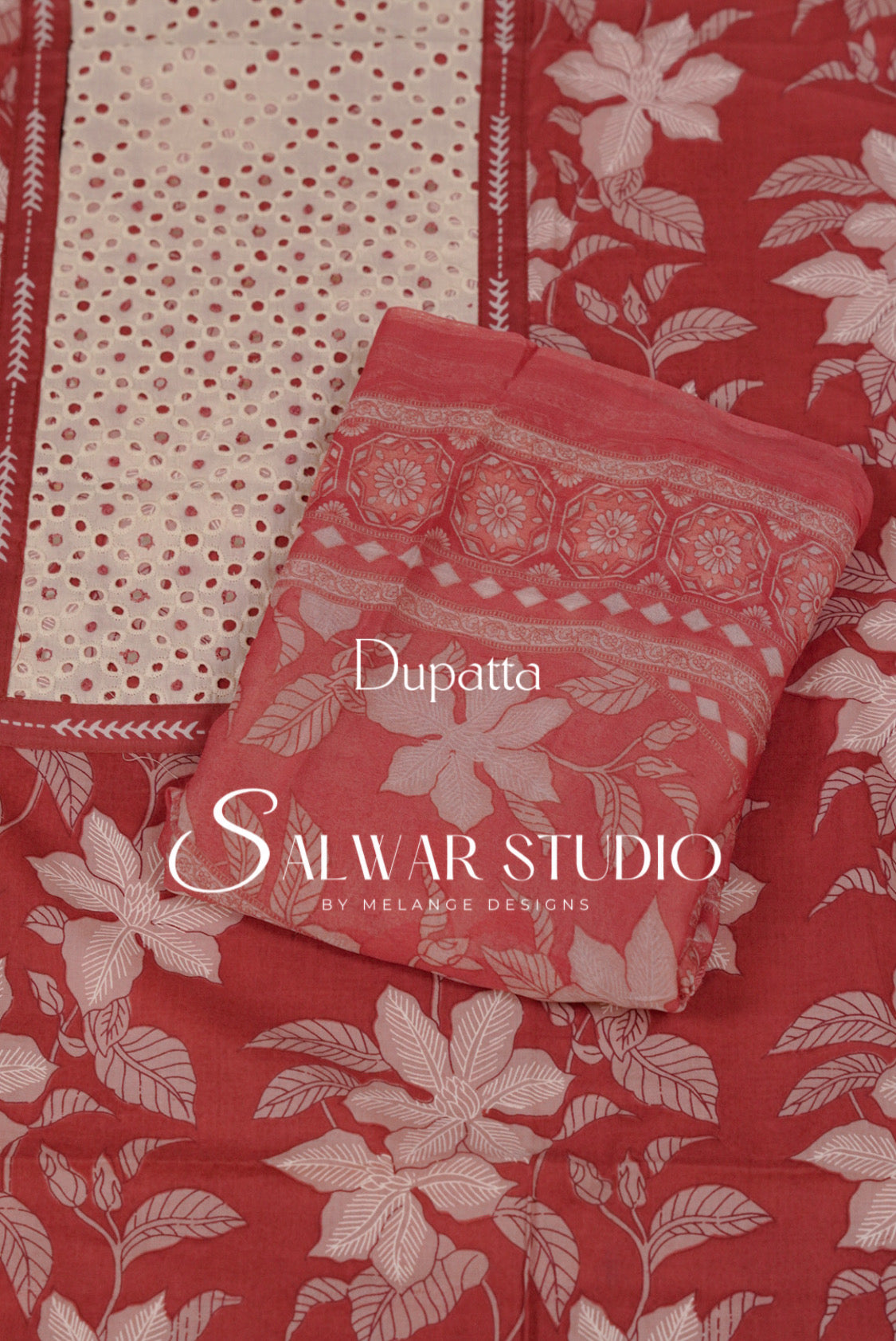 Printed Cotton Unstitched Salwar Suit Dress Material Warm Brick Red AC0262