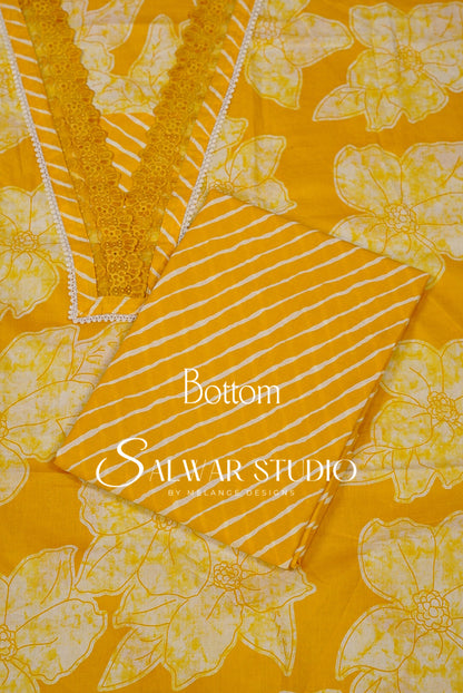 Printed Cotton Unstitched Salwar Suit Dress Material Yellow AC0274