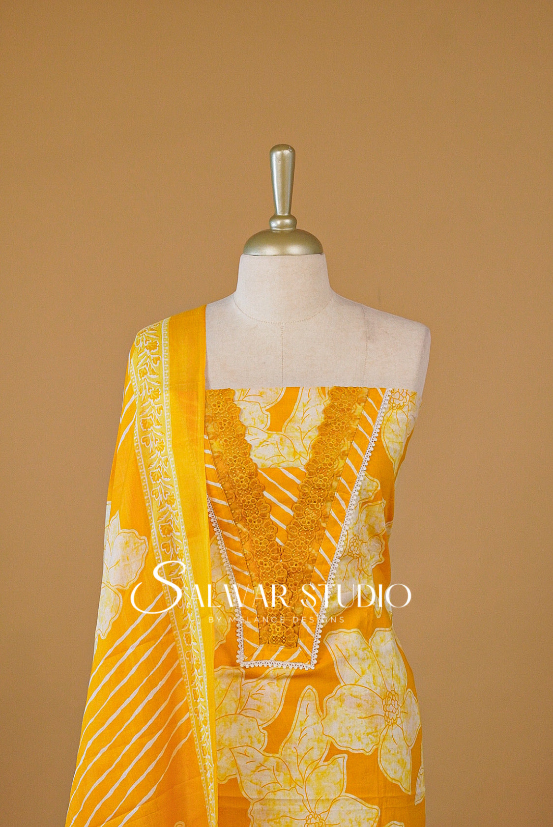 Printed Cotton Unstitched Salwar Suit Dress Material Yellow AC0274