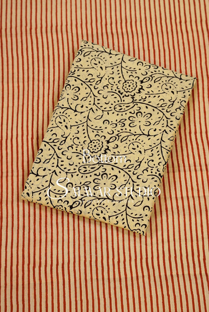 Printed Cotton Unstitched Salwar Suit Dress Material Cream with Rust-Red AC0323