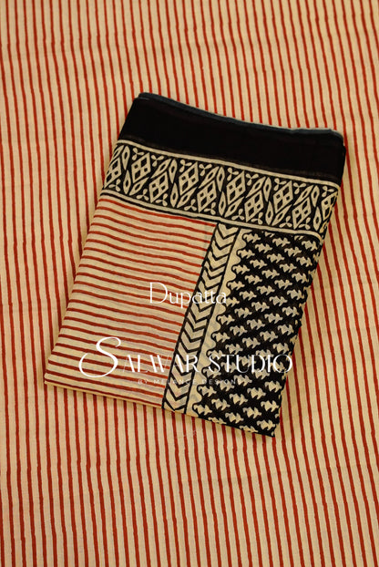 Printed Cotton Unstitched Salwar Suit Dress Material Cream with Rust-Red AC0323