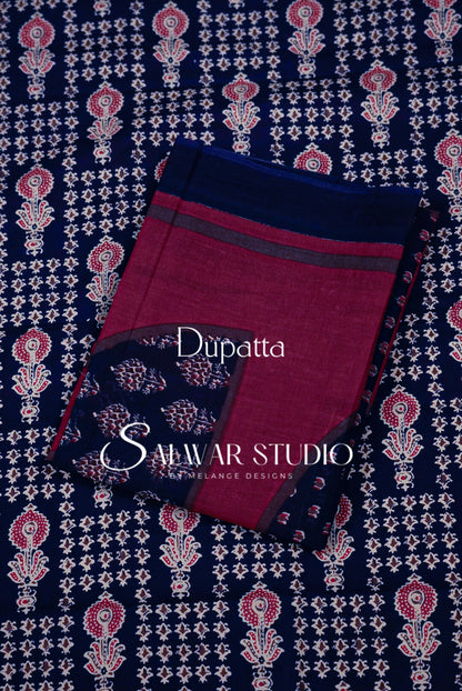 Printed Cotton Unstitched Salwar Suit Dress Material Navy Blue AC0325