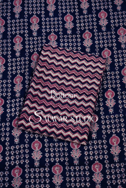 Printed Cotton Unstitched Salwar Suit Dress Material Navy Blue AC0325