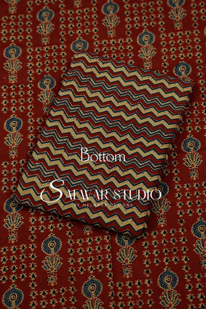 Printed Cotton Unstitched Salwar Suit Dress Material Rust Red AC0326