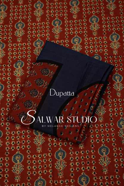 Printed Cotton Unstitched Salwar Suit Dress Material Rust Red AC0326