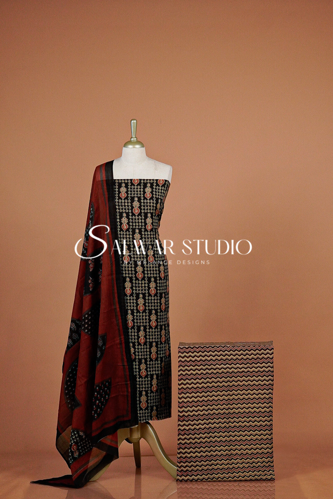 Printed Cotton Unstitched Salwar Suit Dress Material Black AC0327