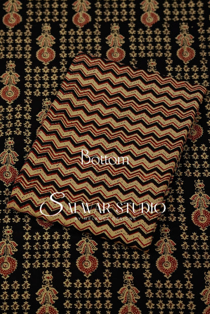 Printed Cotton Unstitched Salwar Suit Dress Material Black AC0327